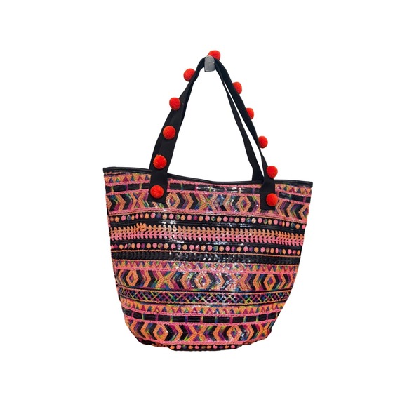 Circus by Sam Edelman Handbags - Circus by Sam Edelman Tote Bag Sequin Pom Pom OS Multi Color Excellent Geometric